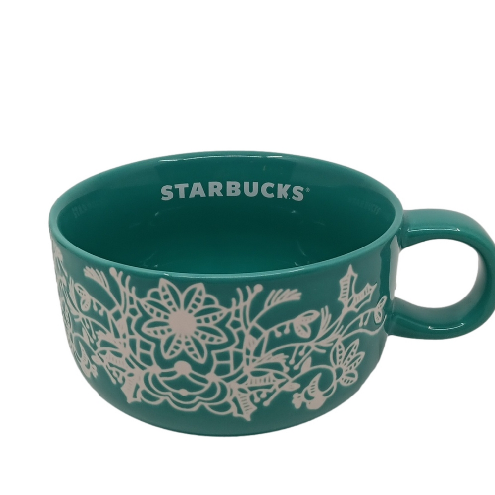 2022 Starbucks 16oz Green & White Cappuccino Mug - Large Coffee Cup